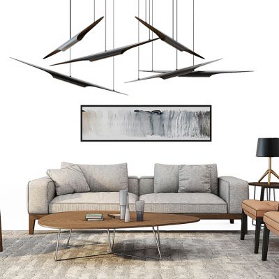 现代沙发茶几吊灯组合