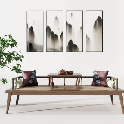 新中式罗汉床植物盆栽花架摆台