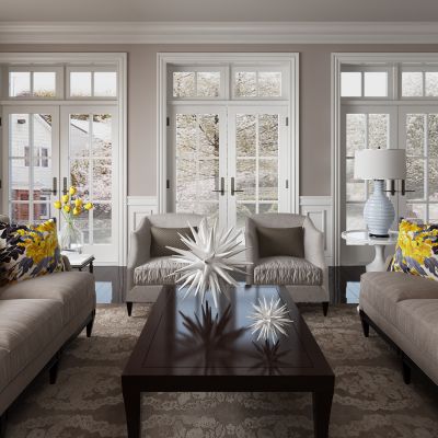 欧式沙发茶几台灯玻璃门窗