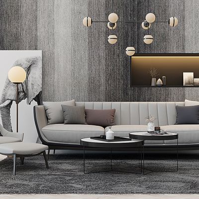 北欧沙发茶几休闲吊灯组合