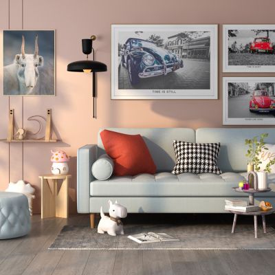 北欧现代多人沙发茶几沙发墩皮墩