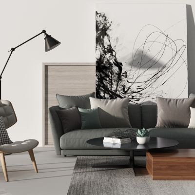 北欧现代沙发茶几休闲椅落地灯组合