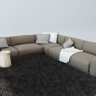 现代转角沙发毛绒地毯