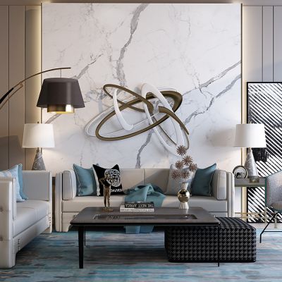 简欧式现代轻奢沙发休闲椅茶几边几组合