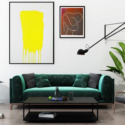 北欧现代布艺多人沙发茶几壁灯休闲椅边几组合