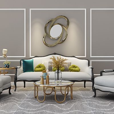 欧式古典法式沙发茶几吊灯组合