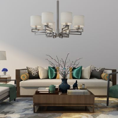 新中式沙发茶几吊灯组合