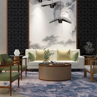 新中式沙发茶几高靠背沙发吊灯