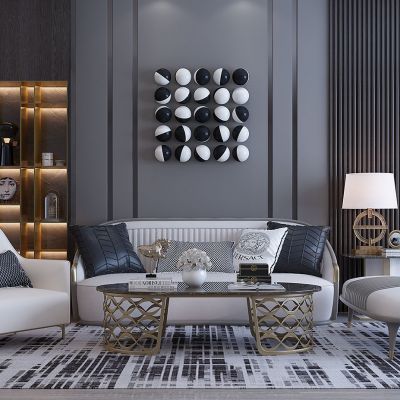 现代轻奢沙发茶几墙饰挂件边几台灯书柜