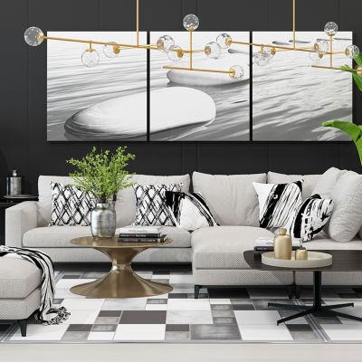 北欧现代布艺多人沙发茶几挂画吊灯组合