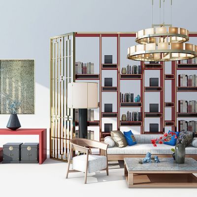 新中式客厅软装搭配沙发茶几