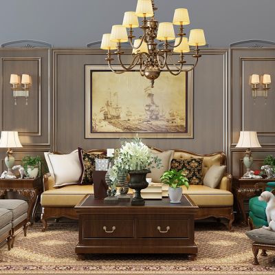 美式欧式古典皮革沙发茶几