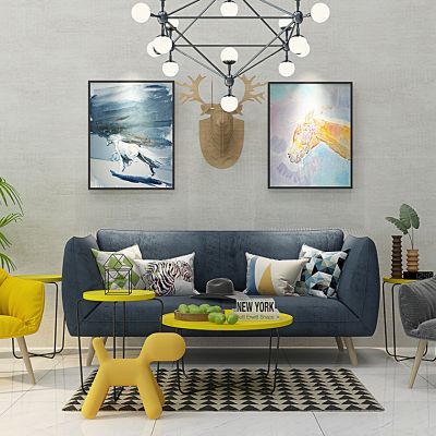 北欧休闲布艺沙发茶几装饰画组合