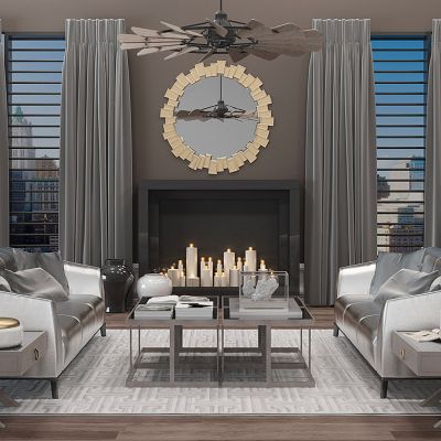 后现代客厅沙发茶几任务雕塑风扇灯