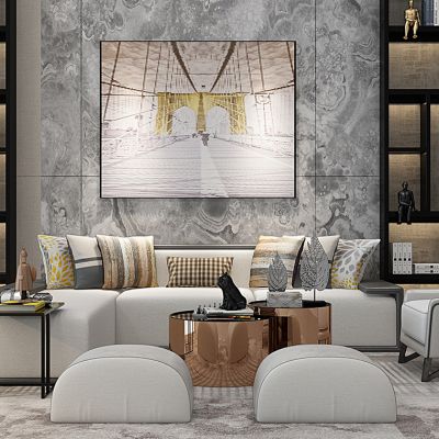 新中式沙发茶几书柜