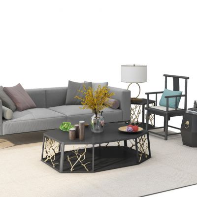 新中式沙发茶几组合