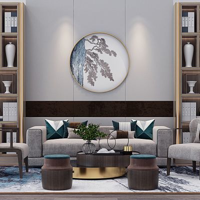 新中式沙发茶几组合