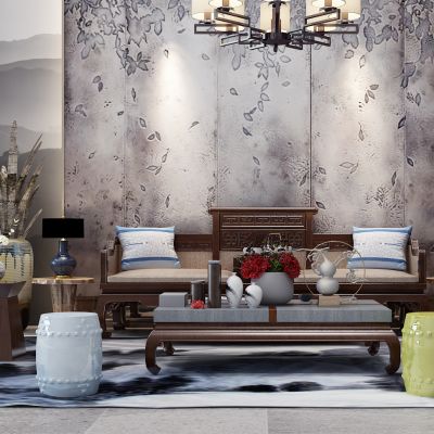 中式实木沙发茶几组合