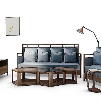 新中式沙发茶几组合鼓凳