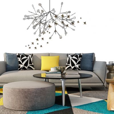 现代沙发茶几吊灯组合