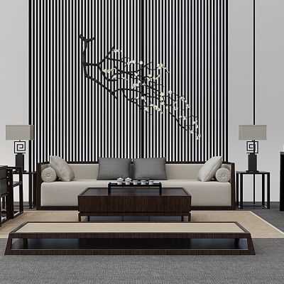 新中式实木沙发茶几组合