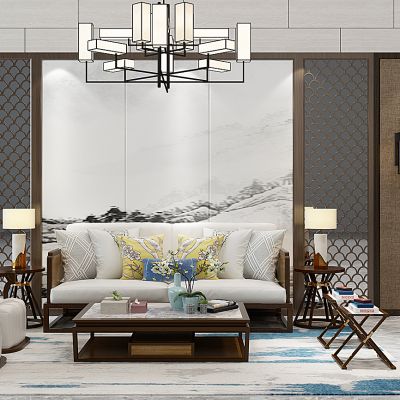 新中式沙发茶几组合