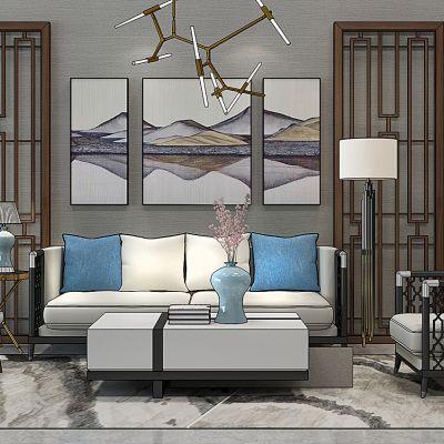 新中式沙发茶几组合