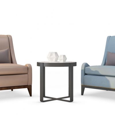 美式简约单人沙发茶几边几组合