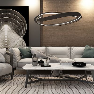 现代沙发茶几吊灯台灯