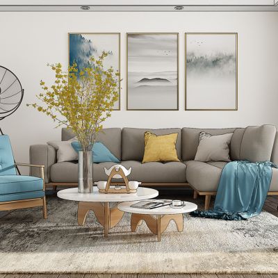 北欧客厅沙发茶几宠物狗