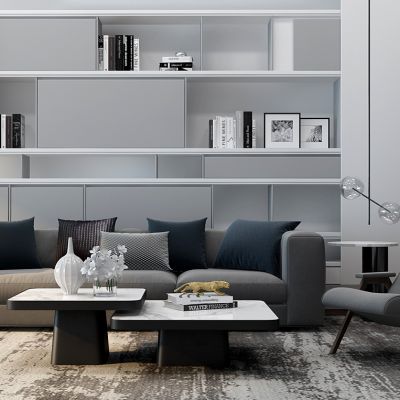 现代轻奢灰沙发椅子茶几组合