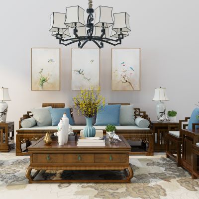 中式实木沙发茶几墩凳