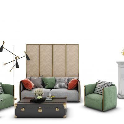 现代中式沙发茶几组合