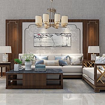 新中式沙发茶几台灯