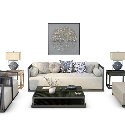 新中式沙发茶几组合