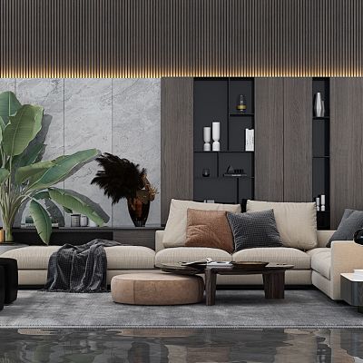 现代转角沙发茶几组合