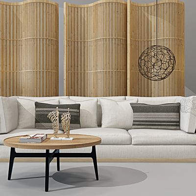 东南亚沙发茶几台灯屏风组合