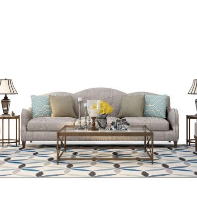 简欧高背休闲沙发茶几边几台灯