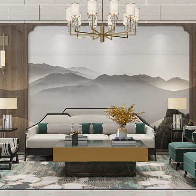 新中式沙发茶几组合