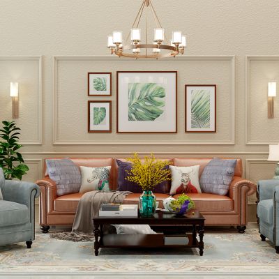 美式皮革沙发茶几吊顶空调