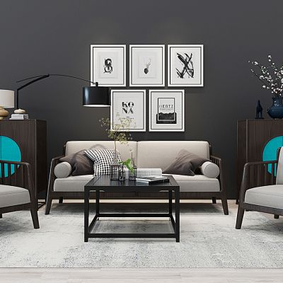 新中式沙发茶几组合