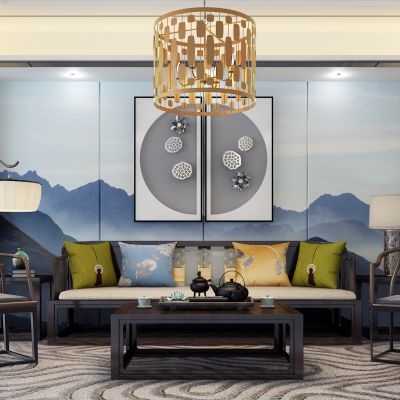 新中式沙发茶几组合