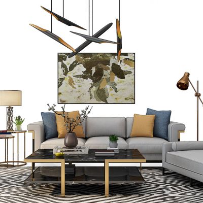 现代沙发茶几吊灯组合