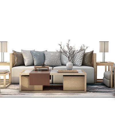 新中式沙发茶几组合