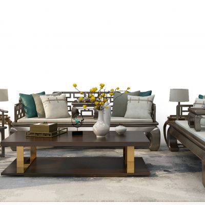 中式实木沙发茶几罗汉床