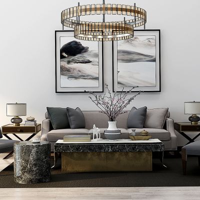 北欧现代沙发茶几吊灯组合