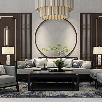 新中式沙发茶几单人沙发组合