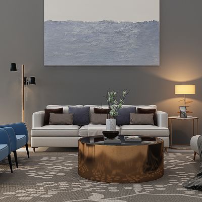 现代沙发茶几台灯落地灯组合