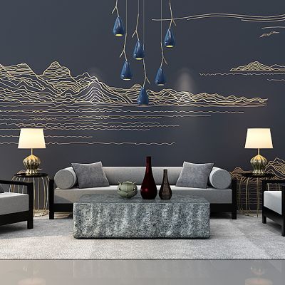 新中式沙发茶几组合