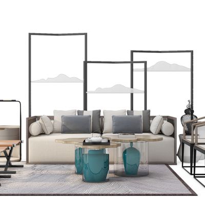 新中式沙发茶几组合